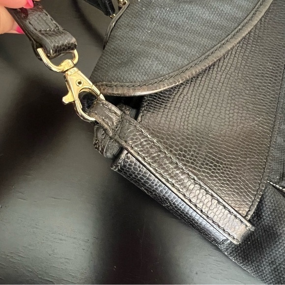 FENDI Vintage leather and coated canvas bag, striped, black 14”x10”, authentic - Picture 16 of 17